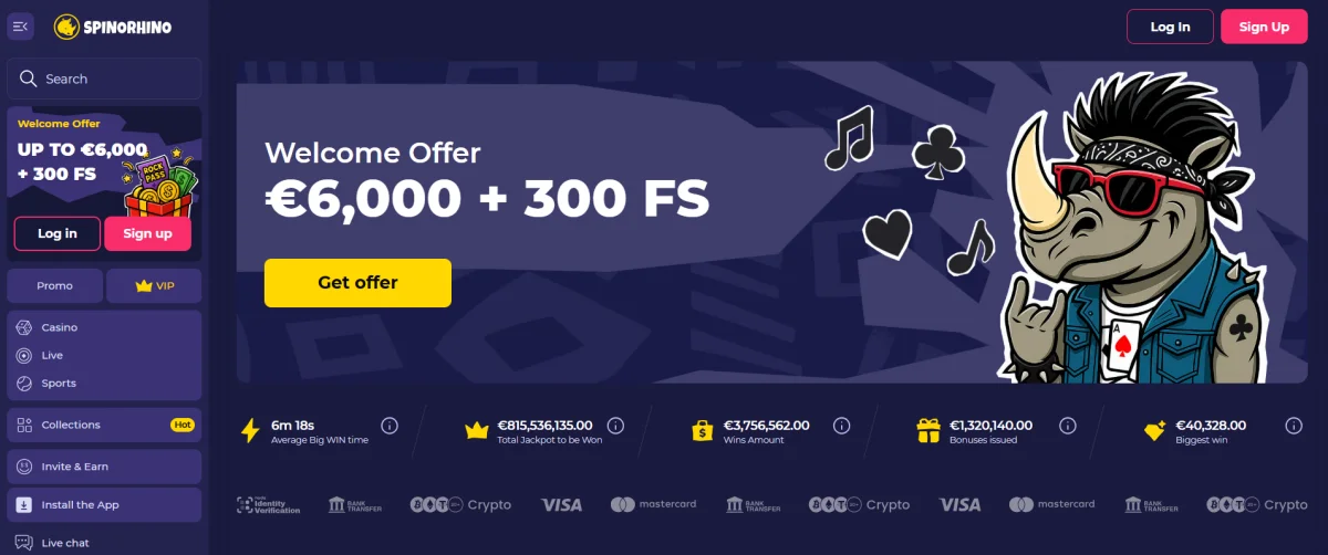 Spinorhino online καζίνο αρχική οθόνη